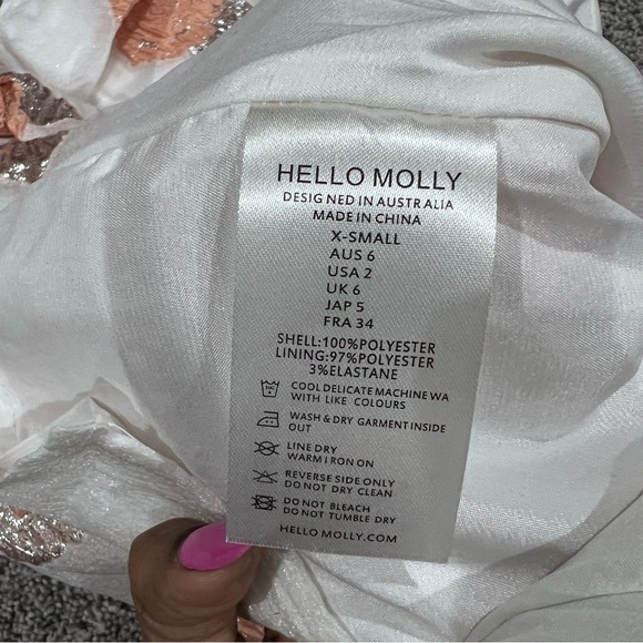 NWT! HELLO MOLLY ORCHARD FIELDS DRESS PEACH Lined Deep Neck Mini Women’s Size XS - Picture 7 of 12